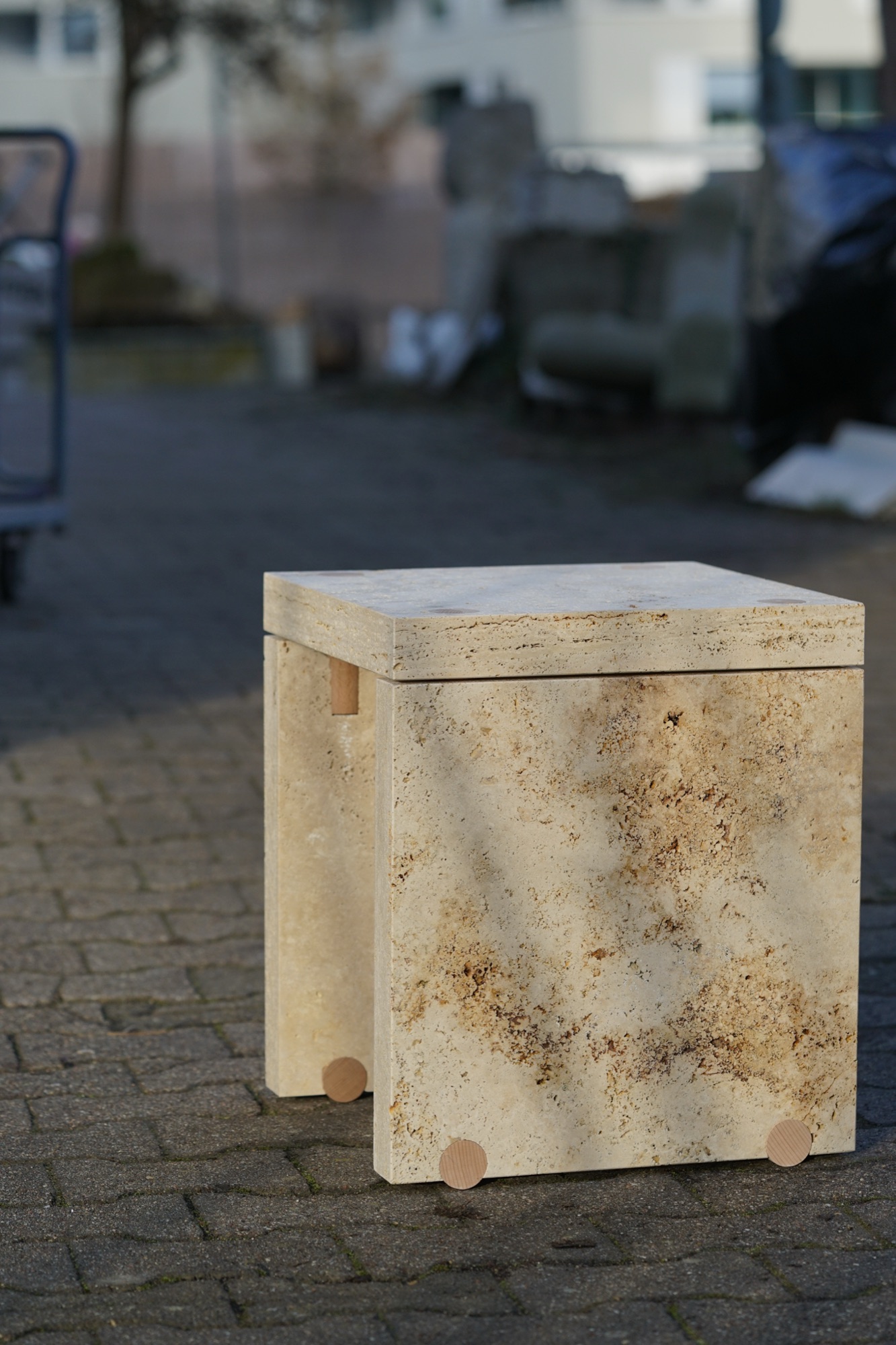 humidity — stone stool held together by expanding wood