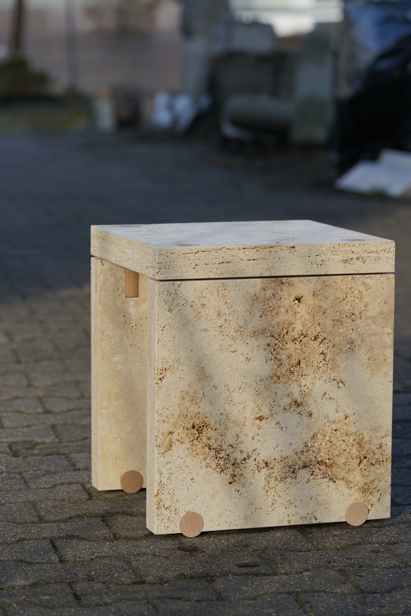 humidity — stone stool held together by expanding wood